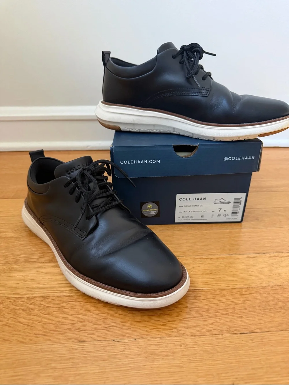 Cole Haan Black Leather Derby with White Sole
